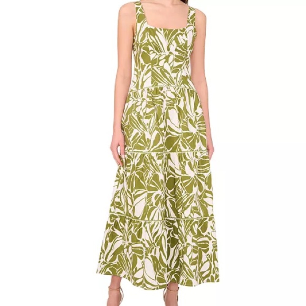 CeCe Green and White Maxi Dress